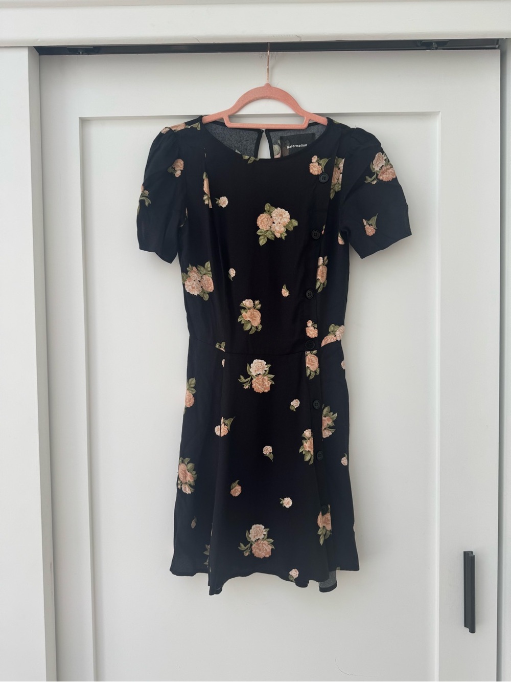 Reformation Black Floral Dress with Pink Roses